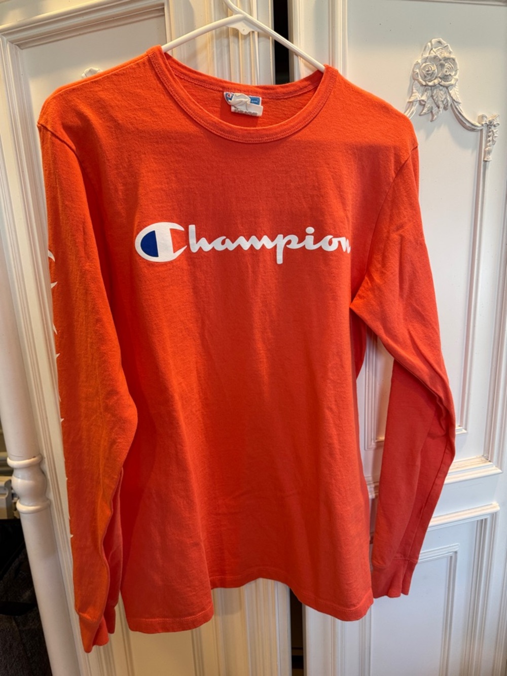 Champion Red-Orange Long Sleeve Logo Shirt